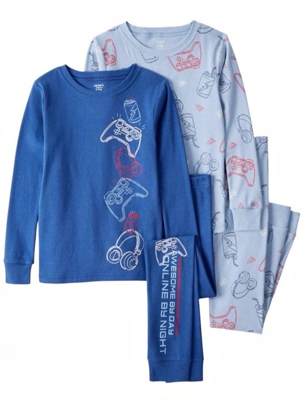 Carter's Boys 4-Piece Gamer Snug Fit Pajama Set Blue & Light Blue - Size: 4
